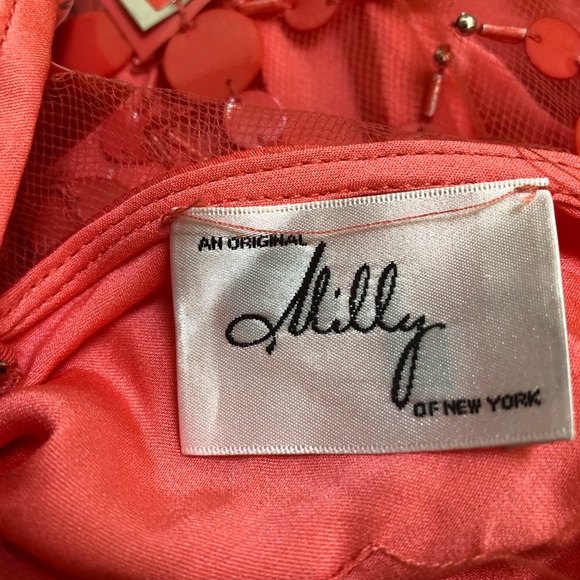 Milly Coral Cocktail Dress Full Sequined Net Sz S - Picture 5 of 8